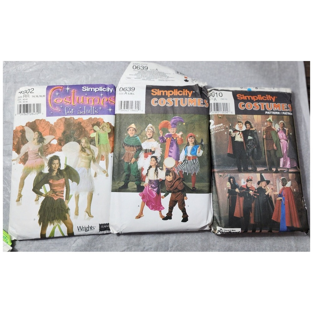 Simplicity Sewing Patterns Lot of 3 Halloween Costumes Adult & Kids Spooky Witch